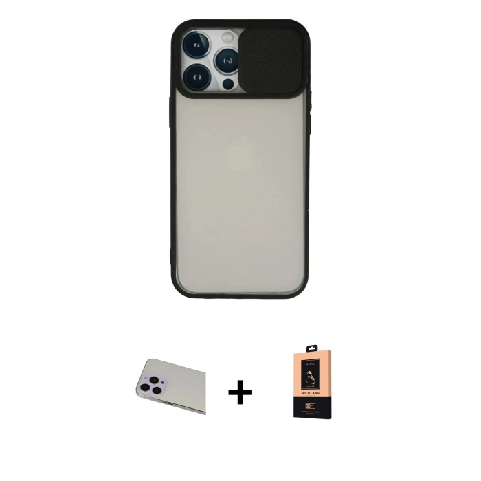 MARSİLYAN™- iPhone 13 Pro Max Kılıf Vadi Çizgi - Şeffaf Maxco Cam Ekran Koruyucu + Mor Rainbow Kamera Lens Koruma Cam
