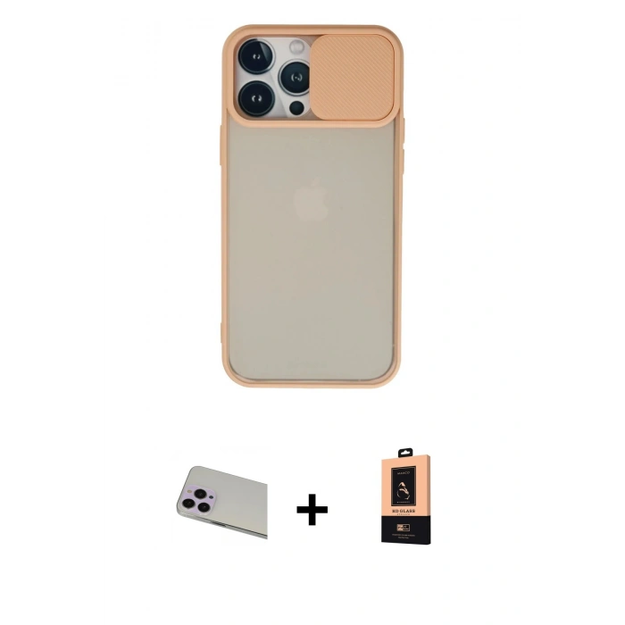 MARSİLYAN™- iPhone 13 Pro Max Kılıf Vadi Çizgi - Şeffaf Maxco Cam Ekran Koruyucu + Mor Rainbow Kamera Lens Koruma Cam