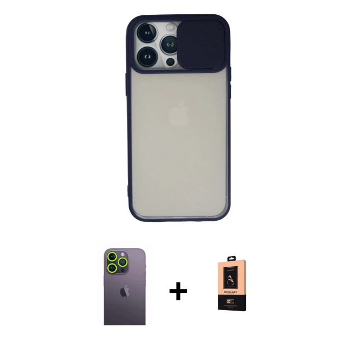 MARSİLYAN™- iPhone 13 Pro Max Kılıf Vadi Çizgi - Şeffaf Maxco Cam Ekran Koruyucu + Neon Fosforlu Kamera Lens - YL