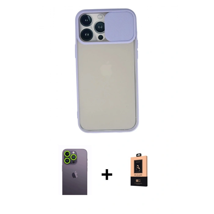 MARSİLYAN™- iPhone 13 Pro Max Kılıf Vadi Çizgi - Şeffaf Maxco Cam Ekran Koruyucu + Neon Fosforlu Kamera Lens - YL