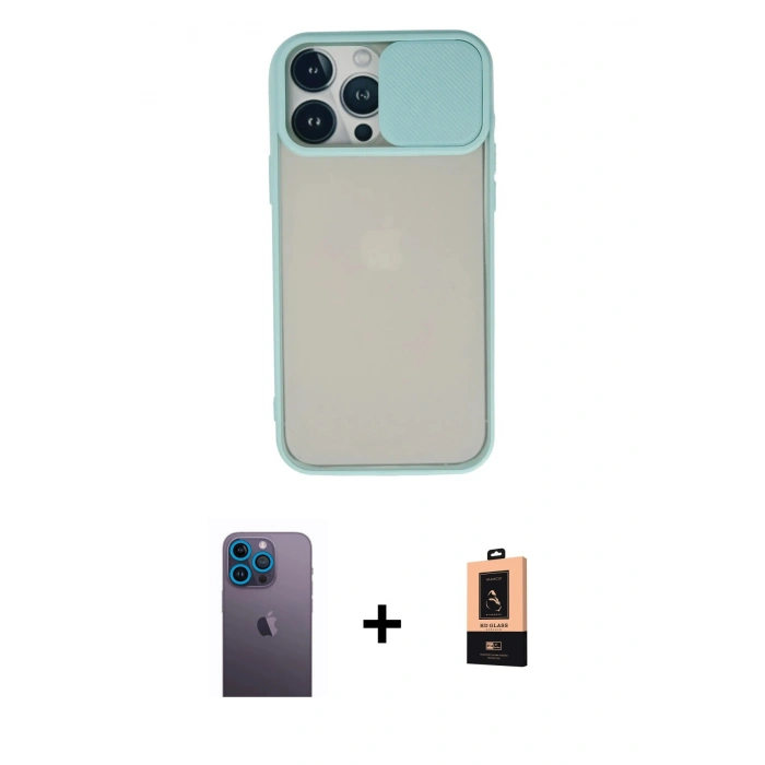 MARSİLYAN™- iPhone 13 Pro Max Kılıf Vadi Çizgi - Şeffaf Maxco Cam Ekran Koruyucu + Neon Fosforlu Kamera Lens - MI