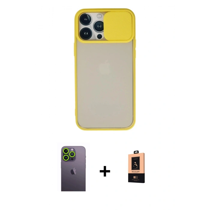 MARSİLYAN™- iPhone 13 Pro Max Kılıf Vadi Çizgi - Şeffaf Maxco Cam Ekran Koruyucu + Neon Fosforlu Kamera Lens - YL
