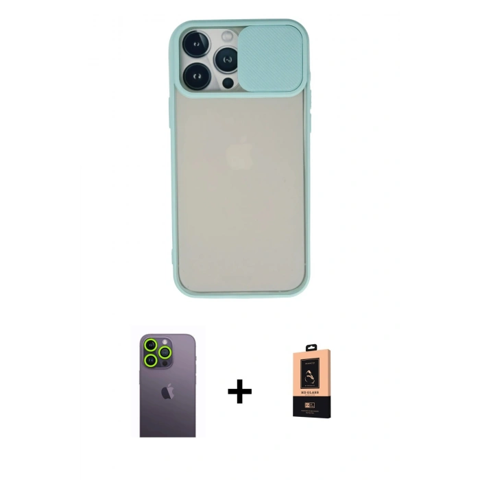 MARSİLYAN™- iPhone 13 Pro Max Kılıf Vadi Çizgi - Şeffaf Maxco Cam Ekran Koruyucu + Neon Fosforlu Kamera Lens - YL