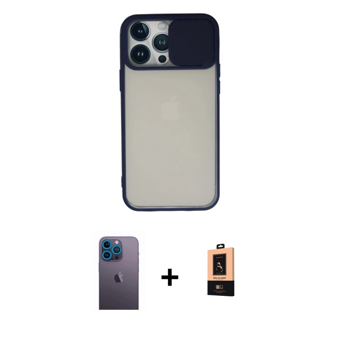 MARSİLYAN™- iPhone 13 Pro Max Kılıf Vadi Çizgi - Şeffaf Maxco Cam Ekran Koruyucu + Neon Fosforlu Kamera Lens - MI