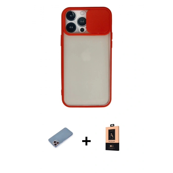 MARSİLYAN™- iPhone 13 Pro Max Kılıf Vadi Çizgi - Şeffaf Maxco Cam Ekran Koruyucu + Shine Kamera Lens Koruma Cam - PE