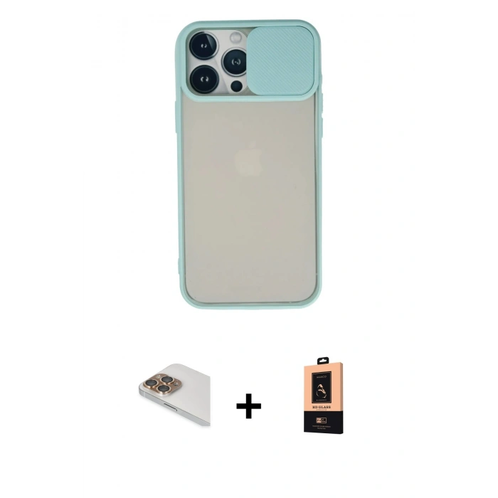 MARSİLYAN™- iPhone 13 Pro Max Kılıf Vadi Çizgi - Şeffaf Maxco Cam Ekran Koruyucu + Pers Alüminyum Kamera Lens - GD