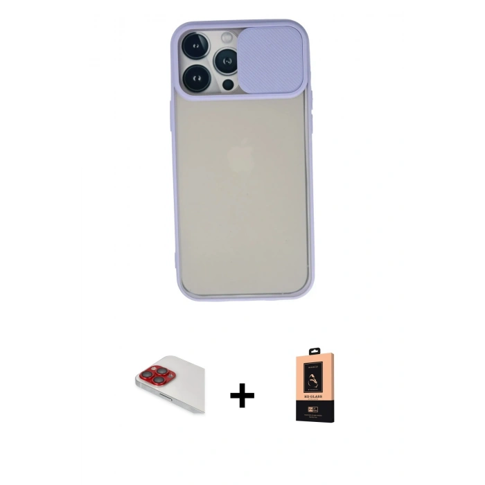 MARSİLYAN™- iPhone 13 Pro Max Kılıf Vadi Çizgi - Şeffaf Maxco Cam Ekran Koruyucu + Pers Alüminyum Kamera Lens - KI