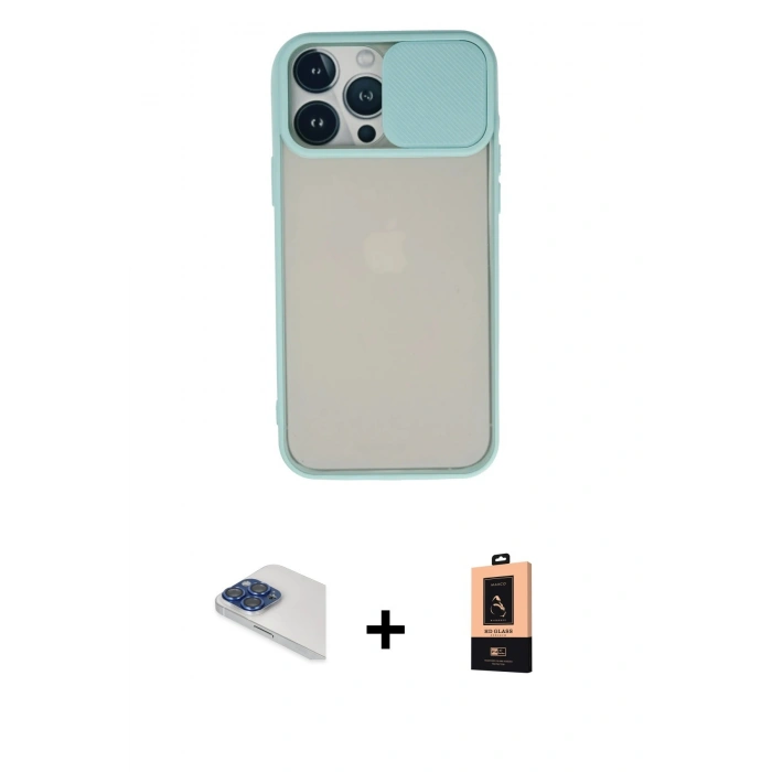 MARSİLYAN™- iPhone 13 Pro Max Kılıf Vadi Çizgi - Şeffaf Maxco Cam Ekran Koruyucu + Pers Alüminyum Kamera Lens - LT