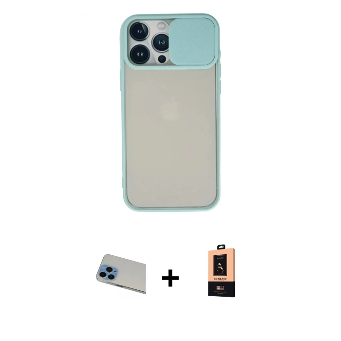MARSİLYAN™- iPhone 13 Pro Max Kılıf Vadi Çizgi - Şeffaf Maxco Cam Ekran Koruyucu + Rainbow Kamera Lens Koruma Cam - MI