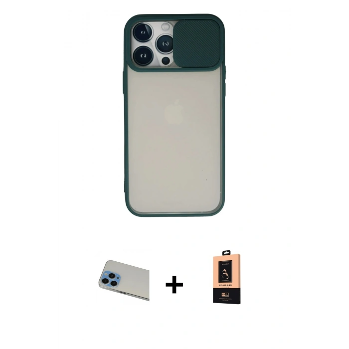 MARSİLYAN™- iPhone 13 Pro Max Kılıf Vadi Çizgi - Şeffaf Maxco Cam Ekran Koruyucu + Rainbow Kamera Lens Koruma Cam - MI