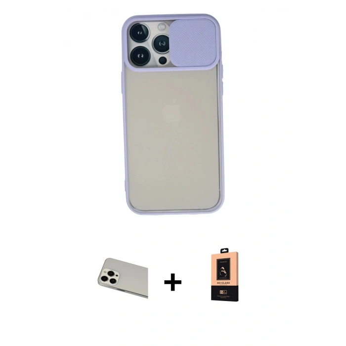 MARSİLYAN™- iPhone 13 Pro Max Kılıf Vadi Çizgi - Şeffaf Maxco Cam Ekran Koruyucu + Rainbow Kamera Lens Koruma Cam - BZ