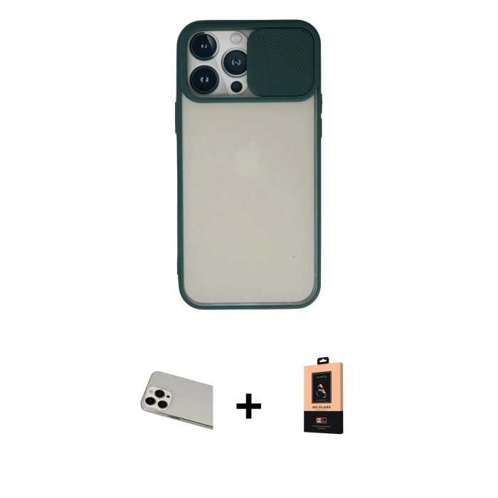 MARSİLYAN™- iPhone 13 Pro Max Kılıf Vadi Çizgi - Şeffaf Maxco Cam Ekran Koruyucu + Rainbow Kamera Lens Koruma Cam - BZ