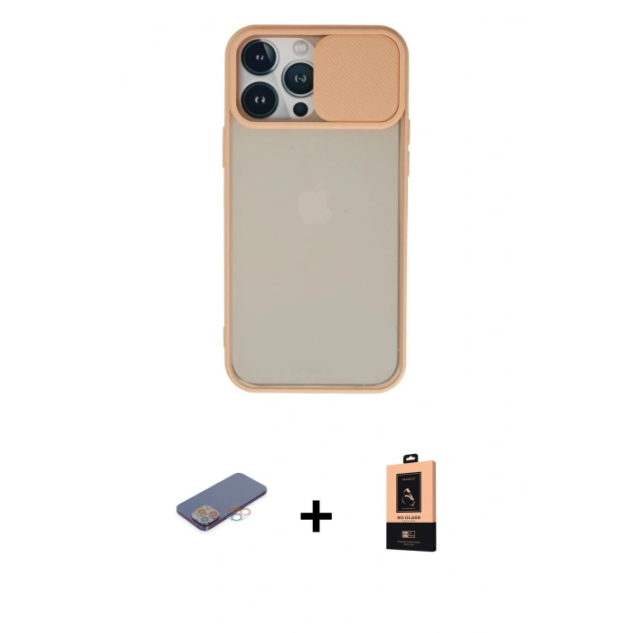 MARSİLYAN™- iPhone 13 Pro Max Kılıf Vadi Çizgi - Şeffaf Maxco Cam Ekran Koruyucu + Renkli Kamera Lens Koruma Cam - PE