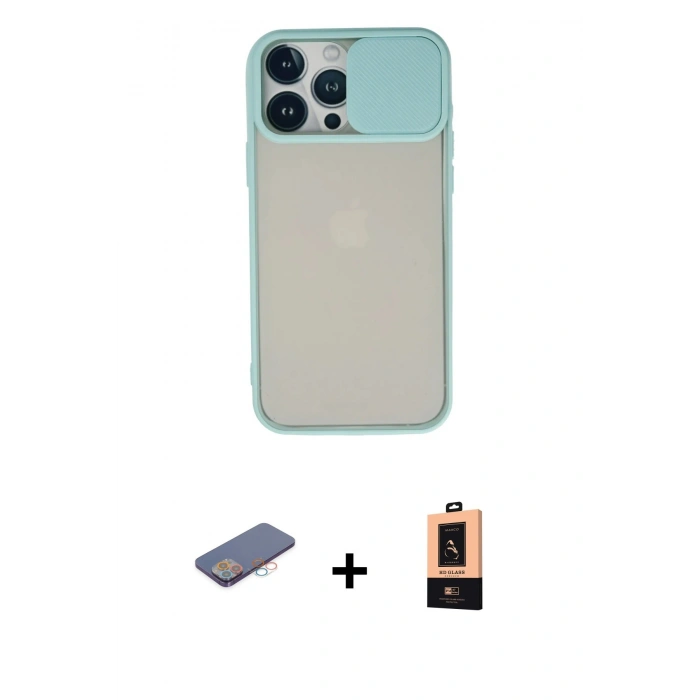 MARSİLYAN™- iPhone 13 Pro Max Kılıf Vadi Çizgi - Şeffaf Maxco Cam Ekran Koruyucu + Renkli Kamera Lens Koruma Cam - PE