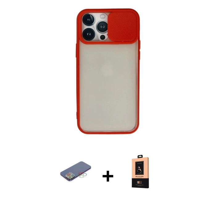 MARSİLYAN™- iPhone 13 Pro Max Kılıf Vadi Çizgi - Şeffaf Maxco Cam Ekran Koruyucu + Renkli Kamera Lens Koruma Cam - MI