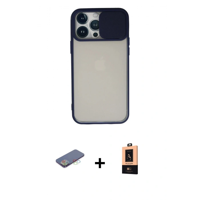 MARSİLYAN™- iPhone 13 Pro Max Kılıf Vadi Çizgi - Şeffaf Maxco Cam Ekran Koruyucu + Renkli Kamera Lens Koruma Cam - MI