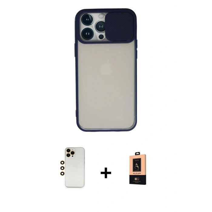 MARSİLYAN™- iPhone 13 Pro Max Kılıf Vadi Çizgi - Şeffaf Maxco Cam Ekran Koruyucu + Shine Kamera Lens - GD