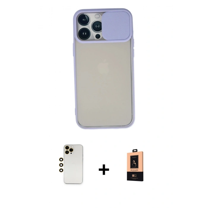 MARSİLYAN™- iPhone 13 Pro Max Kılıf Vadi Çizgi - Şeffaf Maxco Cam Ekran Koruyucu + Shine Kamera Lens - GD