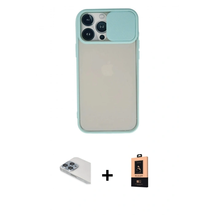 MARSİLYAN™- iPhone 13 Pro Max Kılıf Vadi Çizgi - Şeffaf Maxco Cam Ekran Koruyucu + Sierra Blue Pers Alüminyum Kamera Lens