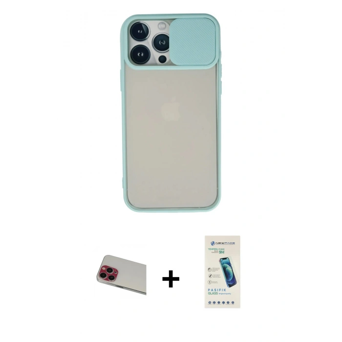 MARSİLYAN™- iPhone 13 Pro Max Kılıf Vadi Çizgi - Şeffaf Pasifik Cam Ekran Koruyucu + Rainbow Kamera Lens Koruma Cam - KI