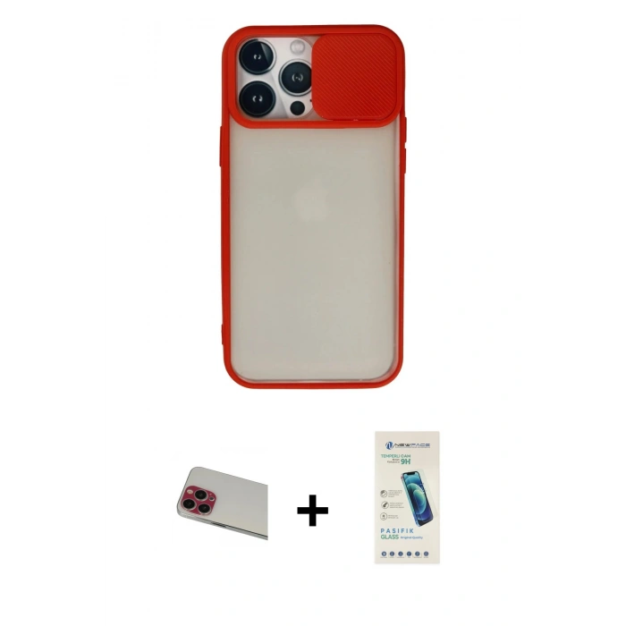 MARSİLYAN™- iPhone 13 Pro Max Kılıf Vadi Çizgi - Şeffaf Pasifik Cam Ekran Koruyucu + Rainbow Kamera Lens Koruma Cam - KI