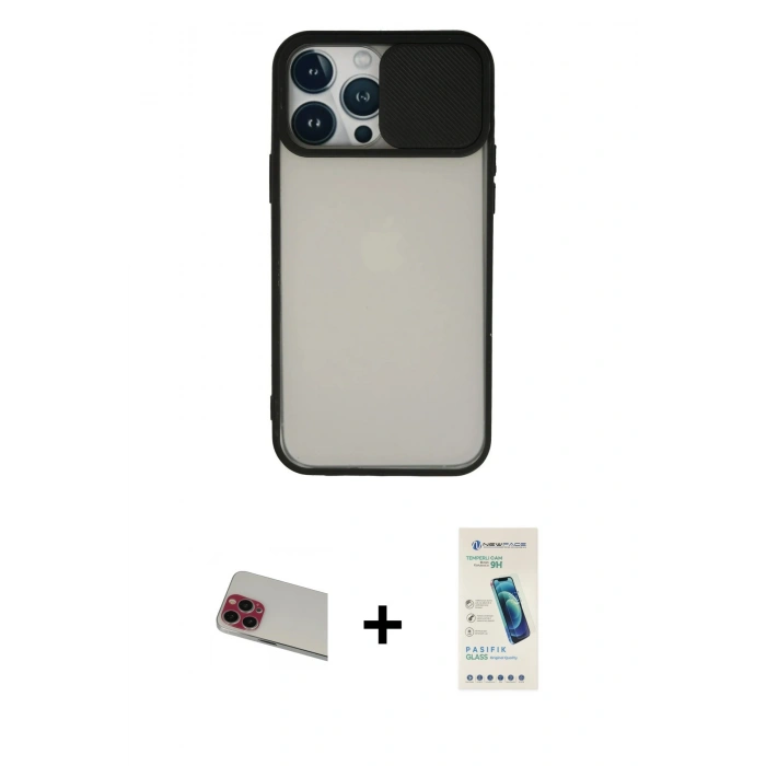 MARSİLYAN™- iPhone 13 Pro Max Kılıf Vadi Çizgi - Şeffaf Pasifik Cam Ekran Koruyucu + Rainbow Kamera Lens Koruma Cam - KI