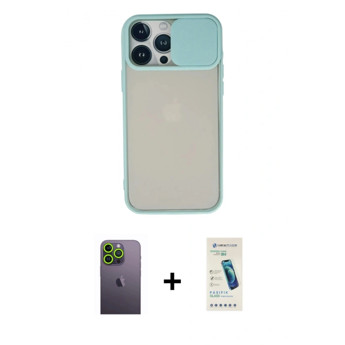 MARSİLYAN™- iPhone 13 Pro Max Kılıf Vadi Çizgi - Şeffaf Pasifik Cam Ekran Koruyucu + Neon Fosforlu Kamera Lens - YL