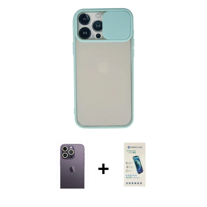 MARSİLYAN™- iPhone 13 Pro Max Kılıf Vadi Çizgi - Şeffaf Pasifik Cam Ekran Koruyucu + Neon Fosforlu Kamera Lens - BZ