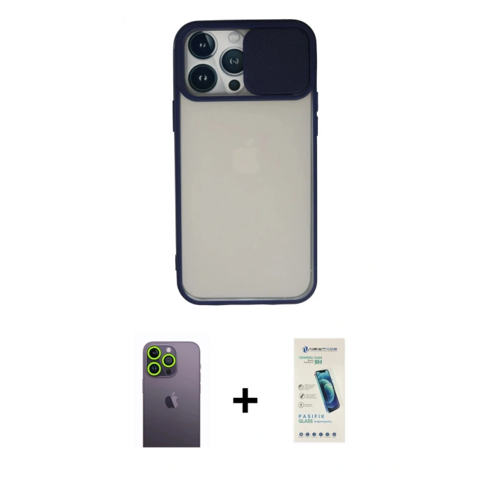 MARSİLYAN™- iPhone 13 Pro Max Kılıf Vadi Çizgi - Şeffaf Pasifik Cam Ekran Koruyucu + Neon Fosforlu Kamera Lens - YL