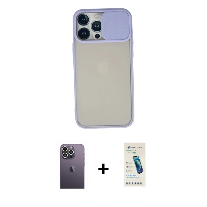 MARSİLYAN™- iPhone 13 Pro Max Kılıf Vadi Çizgi - Şeffaf Pasifik Cam Ekran Koruyucu + Neon Fosforlu Kamera Lens - BZ