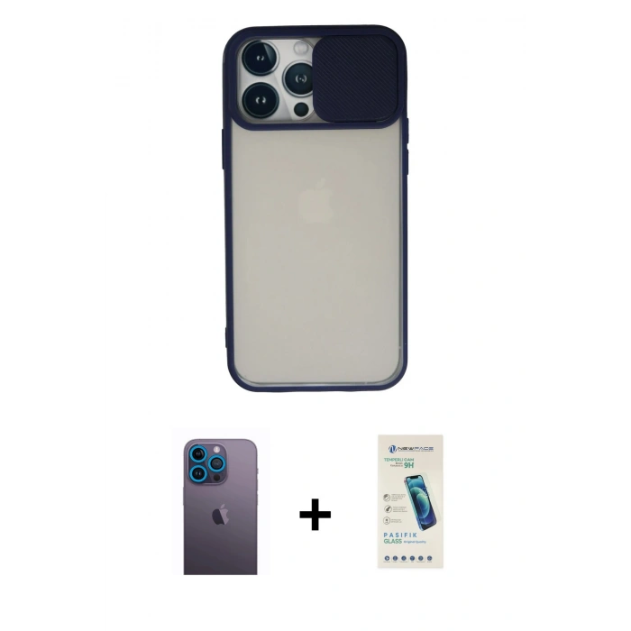 MARSİLYAN™- iPhone 13 Pro Max Kılıf Vadi Çizgi - Şeffaf Pasifik Cam Ekran Koruyucu + Neon Fosforlu Kamera Lens - MI