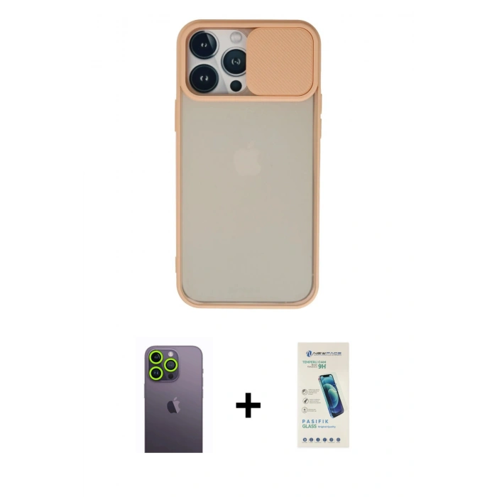 MARSİLYAN™- iPhone 13 Pro Max Kılıf Vadi Çizgi - Şeffaf Pasifik Cam Ekran Koruyucu + Neon Fosforlu Kamera Lens - YL