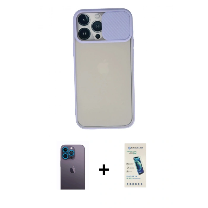 MARSİLYAN™- iPhone 13 Pro Max Kılıf Vadi Çizgi - Şeffaf Pasifik Cam Ekran Koruyucu + Neon Fosforlu Kamera Lens - MI