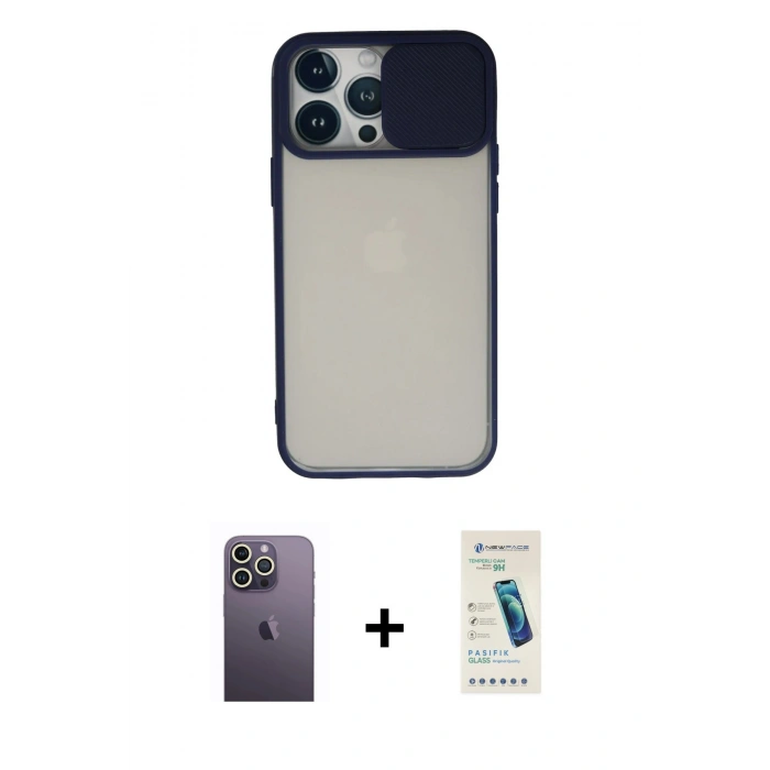 MARSİLYAN™- iPhone 13 Pro Max Kılıf Vadi Çizgi - Şeffaf Pasifik Cam Ekran Koruyucu + Neon Fosforlu Kamera Lens - BZ