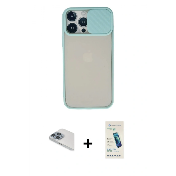 MARSİLYAN™- iPhone 13 Pro Max Kılıf Vadi Çizgi - Şeffaf Pasifik Cam Ekran Koruyucu + Pers Alüminyum Kamera Lens - SABE