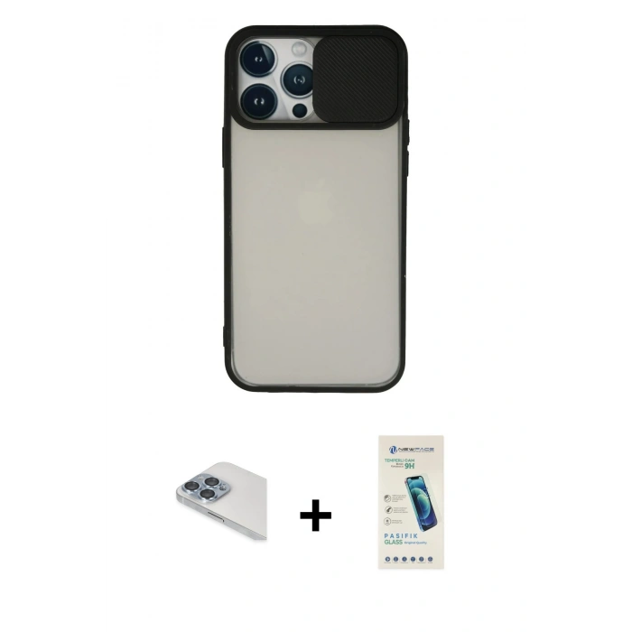 MARSİLYAN™- iPhone 13 Pro Max Kılıf Vadi Çizgi - Şeffaf Pasifik Cam Ekran Koruyucu + Pers Alüminyum Kamera Lens - SABE
