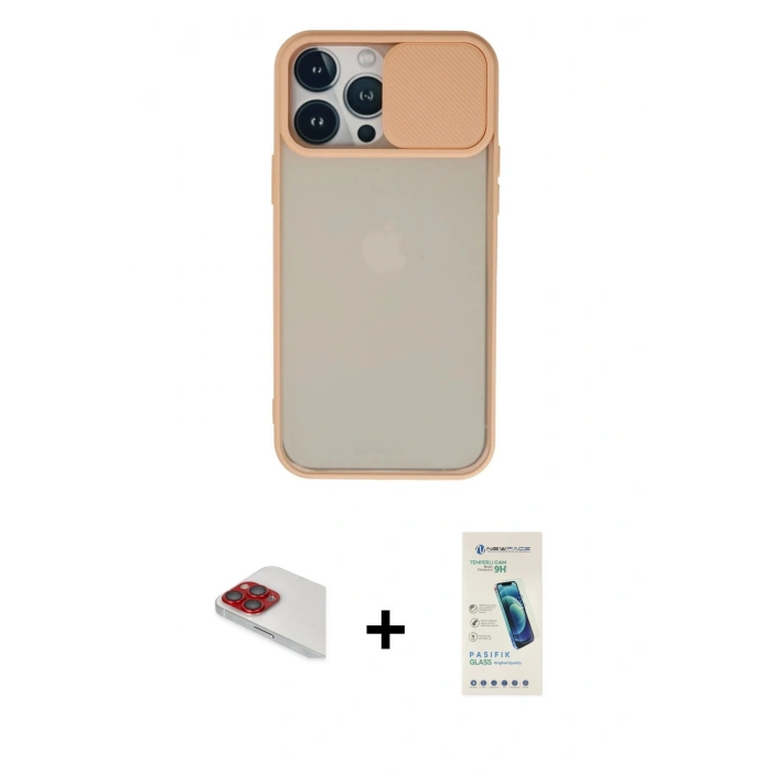 MARSİLYAN™- iPhone 13 Pro Max Kılıf Vadi Çizgi - Şeffaf Pasifik Cam Ekran Koruyucu + Pers Alüminyum Kamera Lens - KI