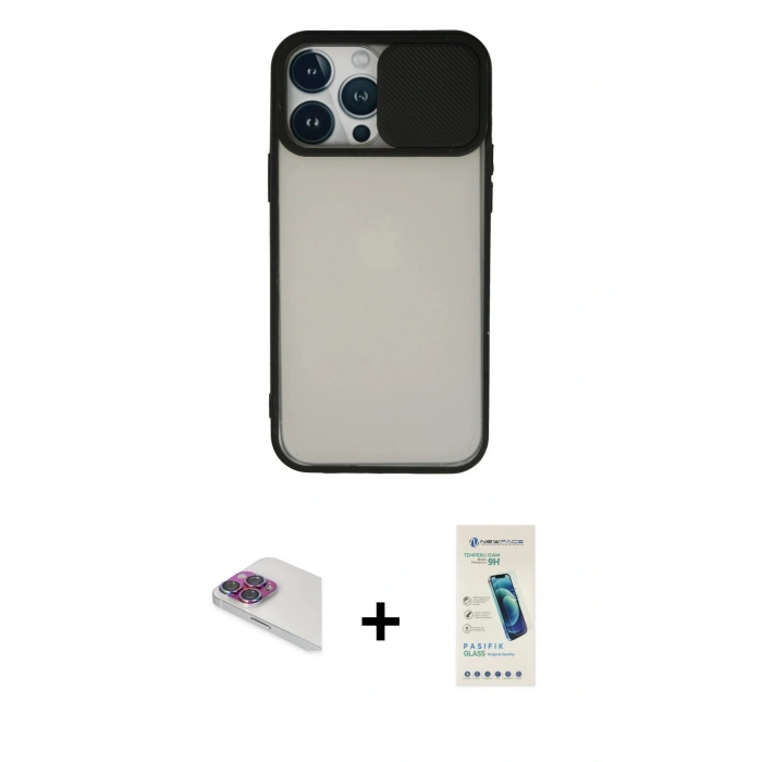 MARSİLYAN™- iPhone 13 Pro Max Kılıf Vadi Çizgi - Şeffaf Pasifik Cam Ekran Koruyucu + Pers Alüminyum Kamera Lens - GI