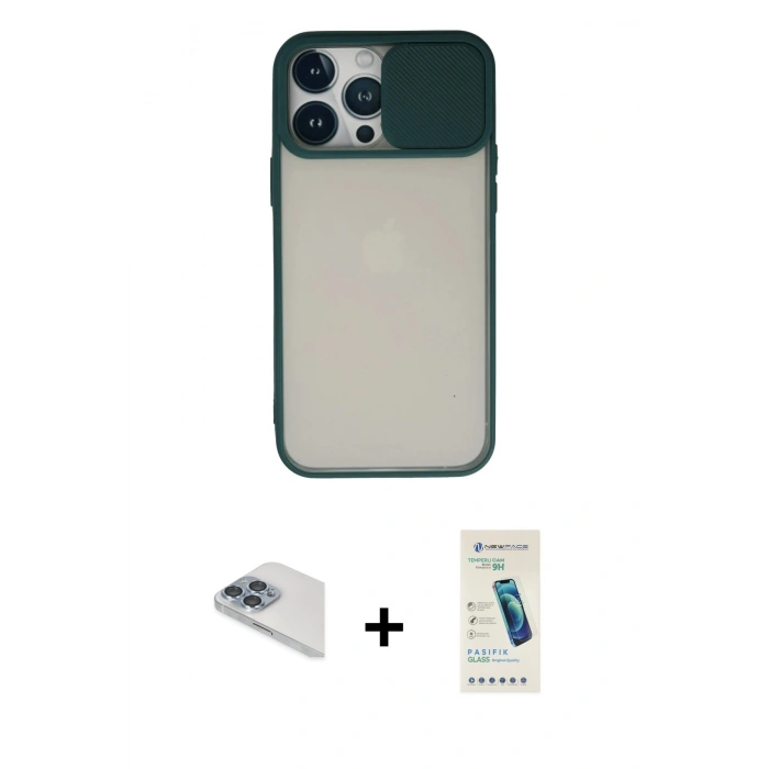 MARSİLYAN™- iPhone 13 Pro Max Kılıf Vadi Çizgi - Şeffaf Pasifik Cam Ekran Koruyucu + Pers Alüminyum Kamera Lens - SABE