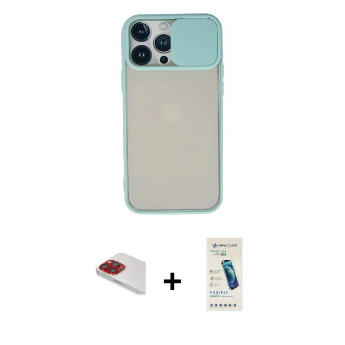 MARSİLYAN™- iPhone 13 Pro Max Kılıf Vadi Çizgi - Şeffaf Pasifik Cam Ekran Koruyucu + Pers Alüminyum Kamera Lens - KI