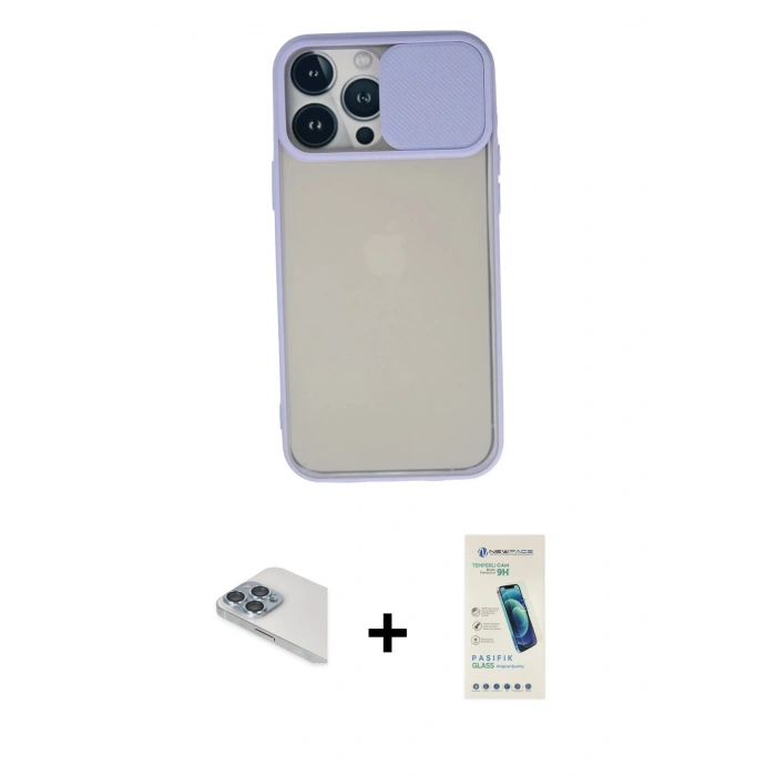 MARSİLYAN™- iPhone 13 Pro Max Kılıf Vadi Çizgi - Şeffaf Pasifik Cam Ekran Koruyucu + Pers Alüminyum Kamera Lens - SABE