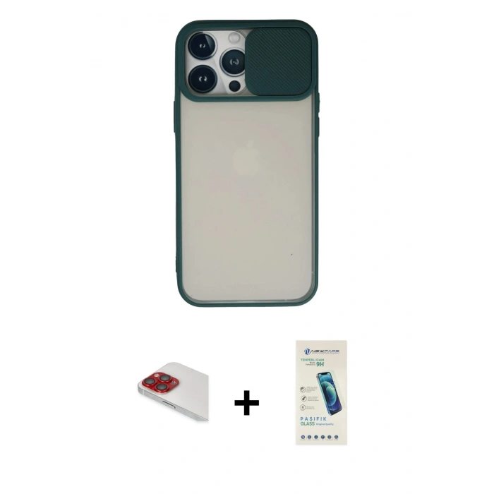MARSİLYAN™- iPhone 13 Pro Max Kılıf Vadi Çizgi - Şeffaf Pasifik Cam Ekran Koruyucu + Pers Alüminyum Kamera Lens - KI