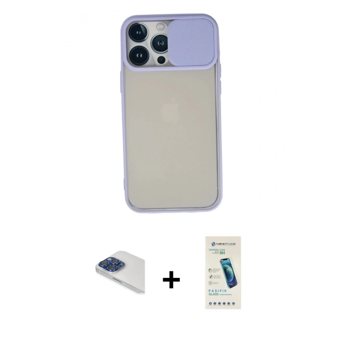 MARSİLYAN™- iPhone 13 Pro Max Kılıf Vadi Çizgi - Şeffaf Pasifik Cam Ekran Koruyucu + Pers Alüminyum Kamera Lens - LT