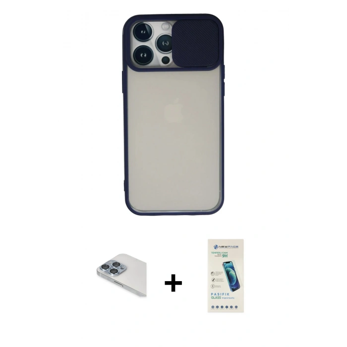 MARSİLYAN™- iPhone 13 Pro Max Kılıf Vadi Çizgi - Şeffaf Pasifik Cam Ekran Koruyucu + Pers Alüminyum Kamera Lens - SABE
