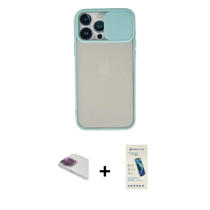 MARSİLYAN™- iPhone 13 Pro Max Kılıf Vadi Çizgi - Şeffaf Pasifik Cam Ekran Koruyucu + Pers Alüminyum Kamera Lens - GI