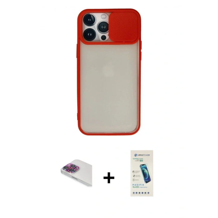 MARSİLYAN™- iPhone 13 Pro Max Kılıf Vadi Çizgi - Şeffaf Pasifik Cam Ekran Koruyucu + Pers Alüminyum Kamera Lens - GI