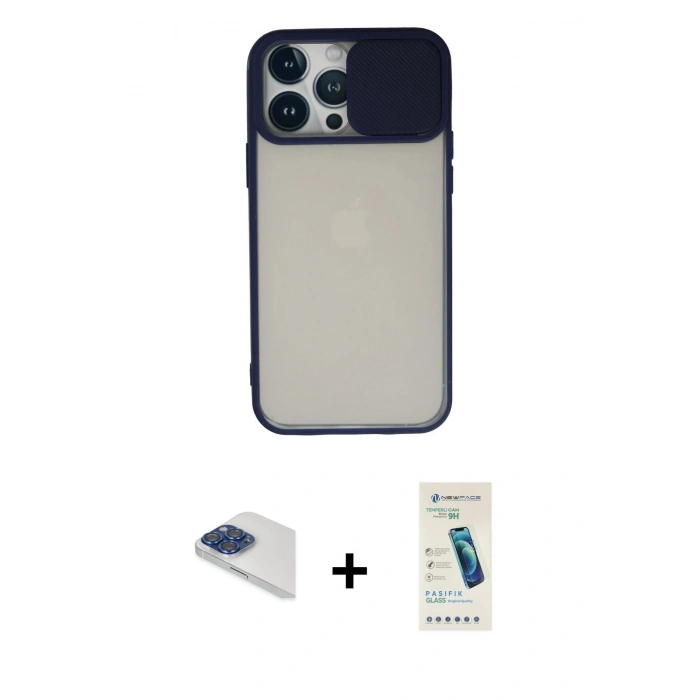 MARSİLYAN™- iPhone 13 Pro Max Kılıf Vadi Çizgi - Şeffaf Pasifik Cam Ekran Koruyucu + Pers Alüminyum Kamera Lens - LT