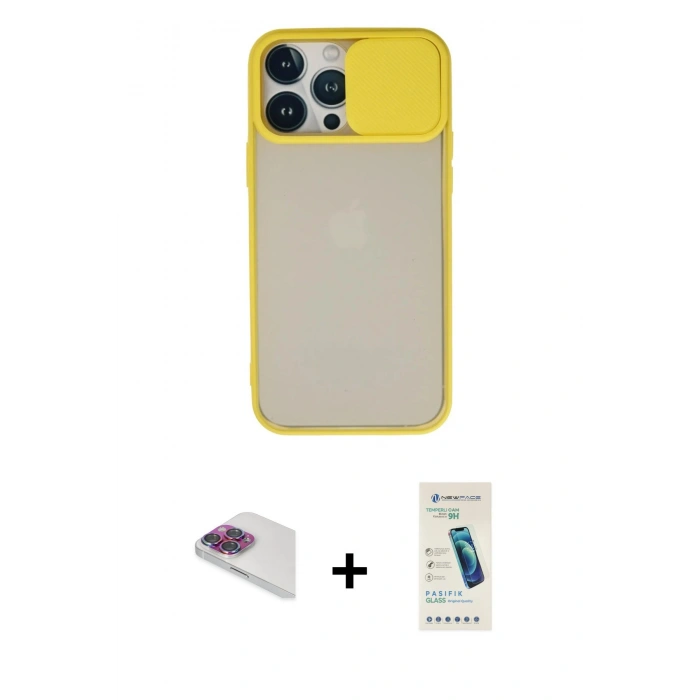 MARSİLYAN™- iPhone 13 Pro Max Kılıf Vadi Çizgi - Şeffaf Pasifik Cam Ekran Koruyucu + Pers Alüminyum Kamera Lens - GI