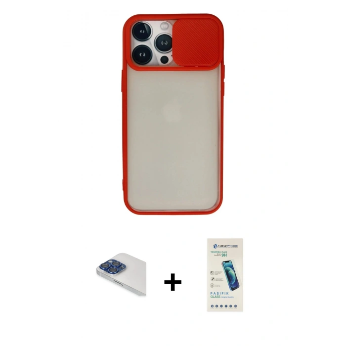 MARSİLYAN™- iPhone 13 Pro Max Kılıf Vadi Çizgi - Şeffaf Pasifik Cam Ekran Koruyucu + Pers Alüminyum Kamera Lens - LT