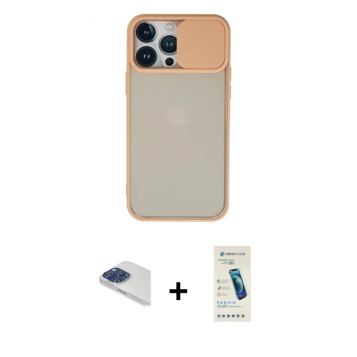 MARSİLYAN™- iPhone 13 Pro Max Kılıf Vadi Çizgi - Şeffaf Pasifik Cam Ekran Koruyucu + Pers Alüminyum Kamera Lens - LT